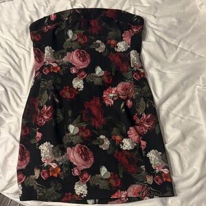 Alice + Olivia Black Strapless Floral Mini Dress Kelly Dress